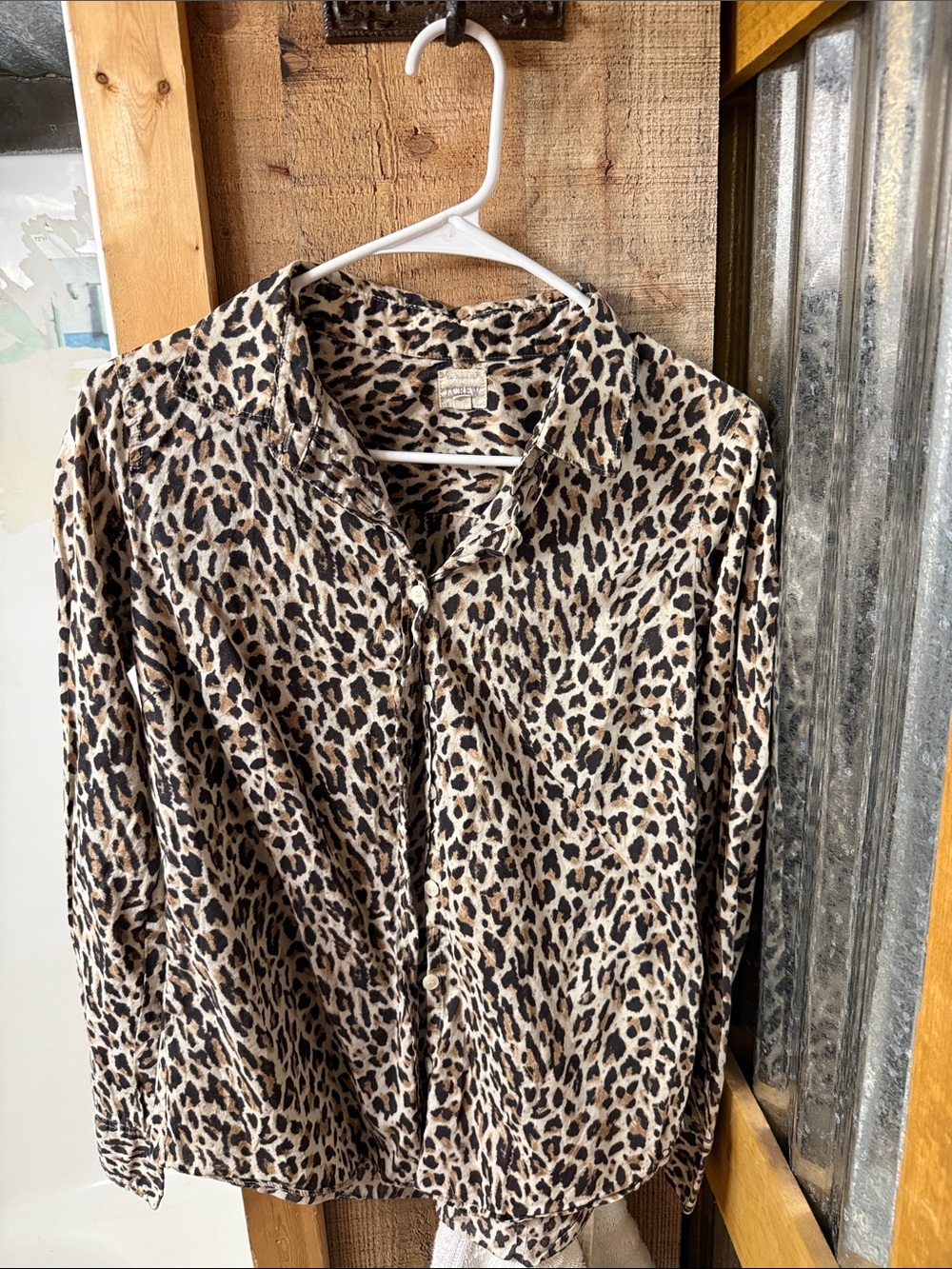 J. Crew Leopard Print Button-Down Shirt in Beige Black Brown